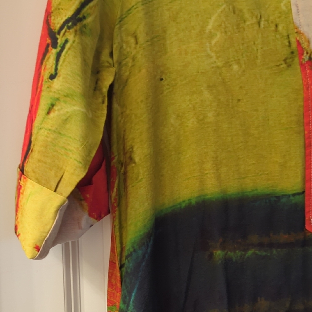 Colorblock Abstract Print Collared Midi Dress - Multi - Picture 5 of 6
